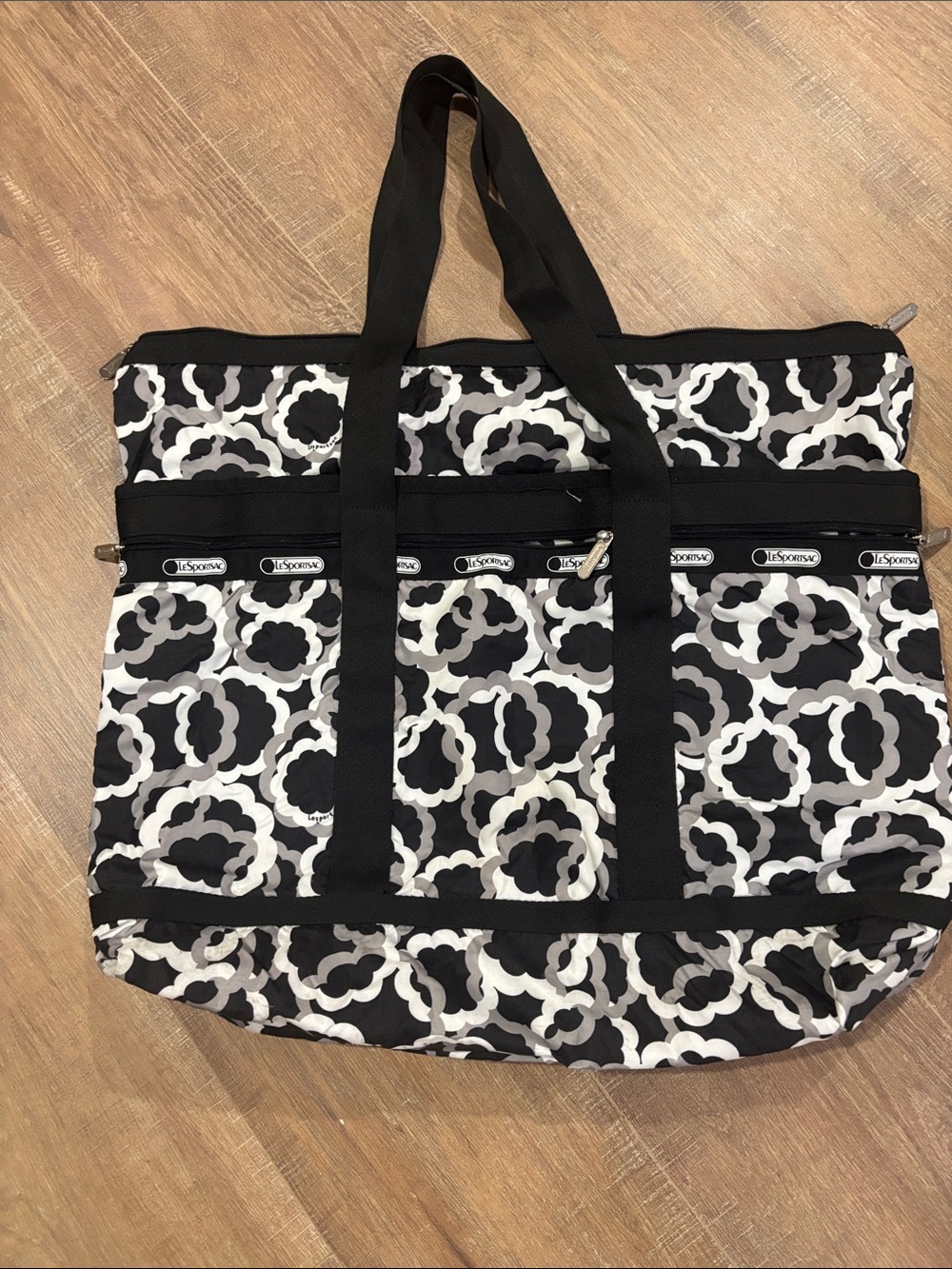 LeSportsac Black & White Floral Loop Print Tote